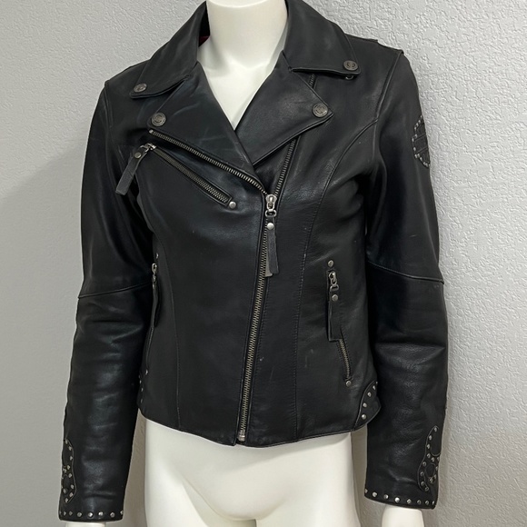 Harley-Davidson Studded Black Leather Motorcycle Jacket - Picture 1 of 15